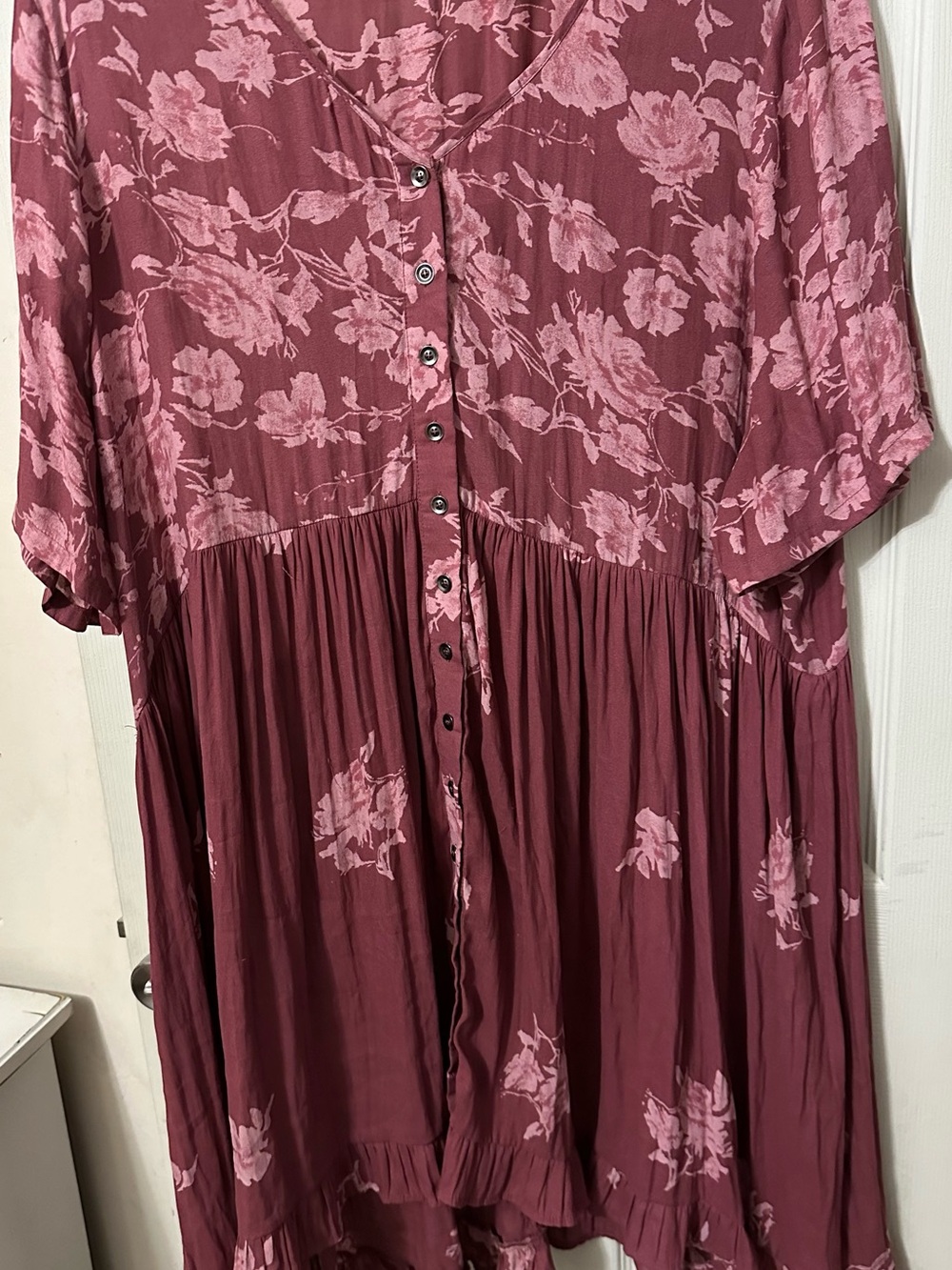 Free People Rose-Pink Floral Button Midi Dress